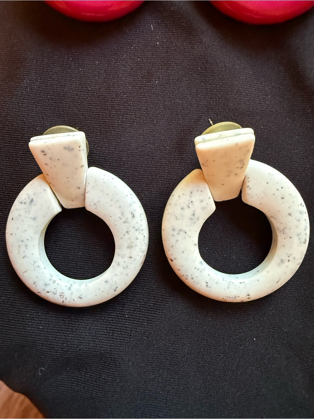 White Speckled Hoop Drop Earrings - Women Jewelry